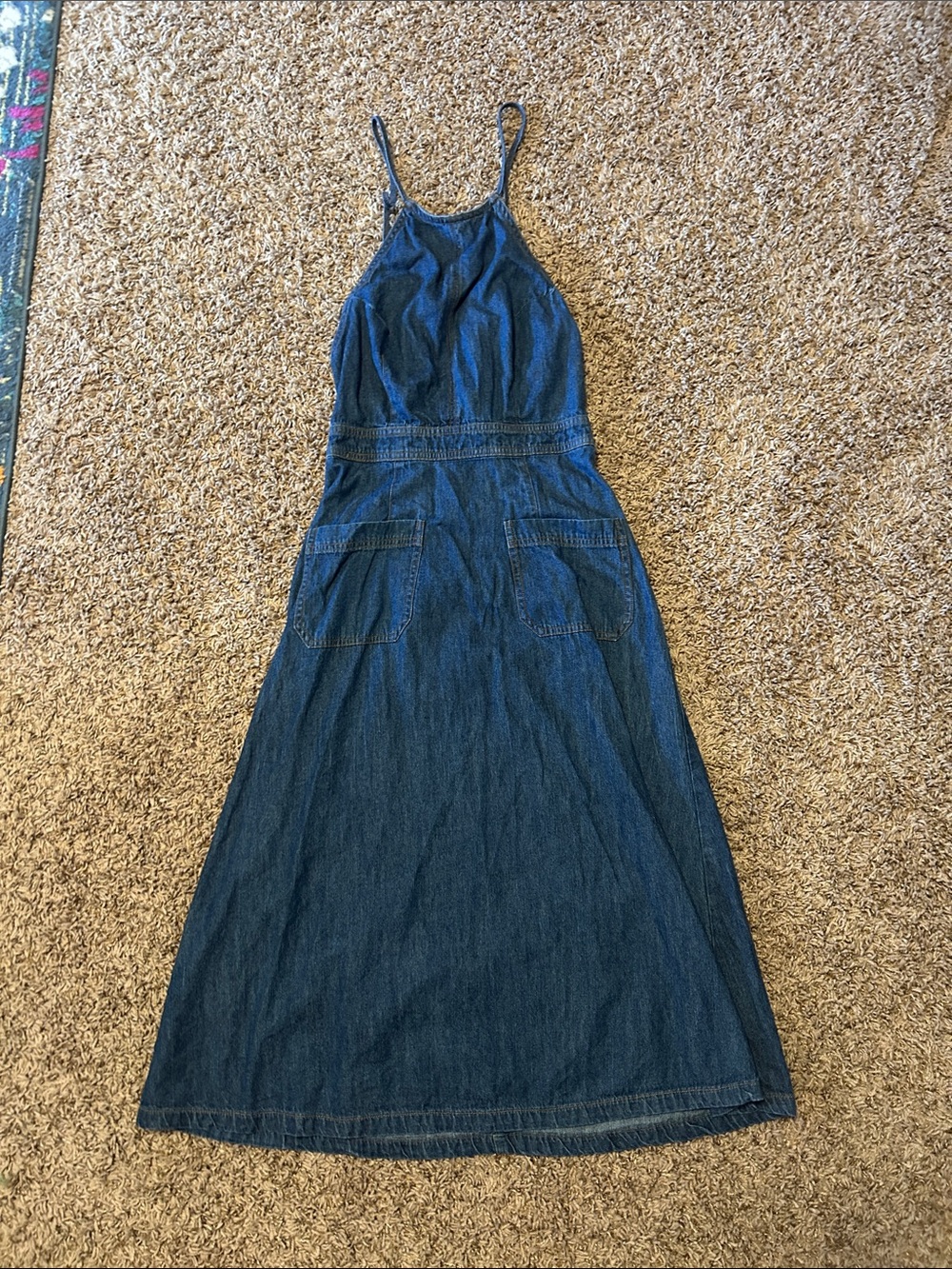 Kimchi Blue Denim Halter Maxi Dress - Dark Blue